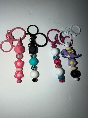 Handmade Beaded Keychain Set - Pink, Black, Teal, White, Purple